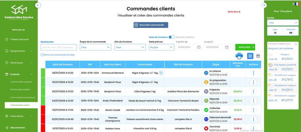 Écran de l'application exploitant Manager