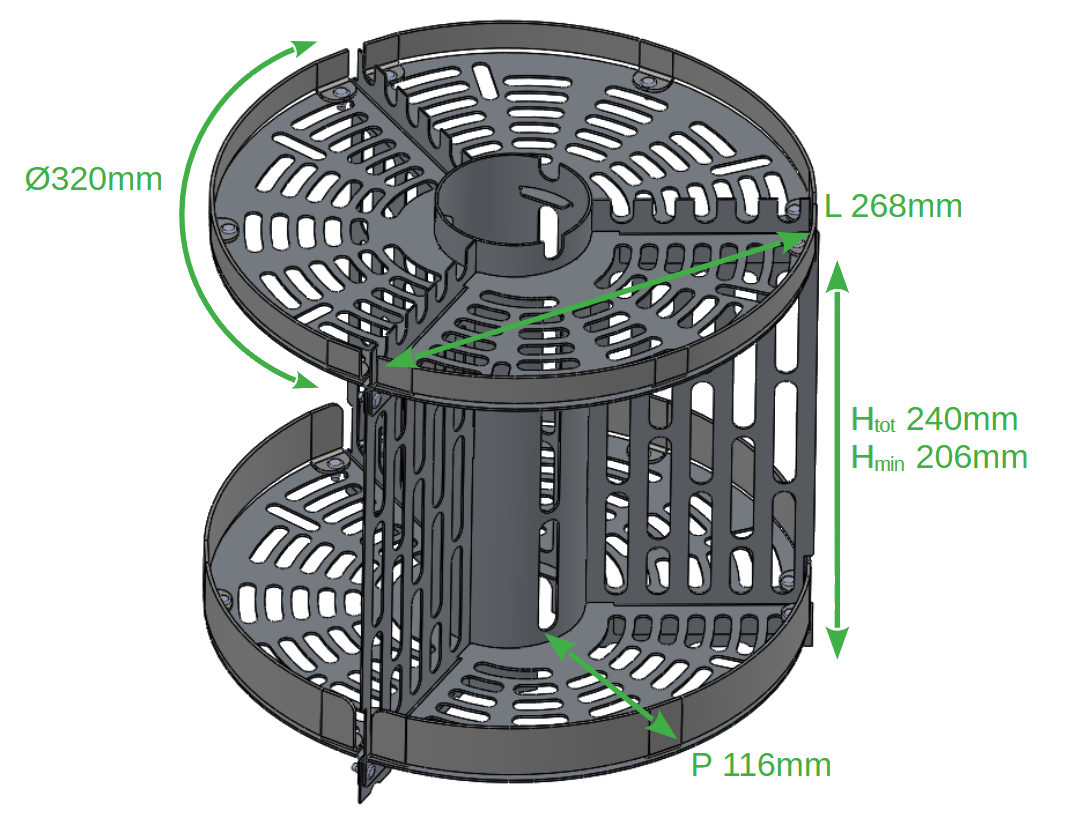 Dimensions utiles du plateau, Casier rotatif